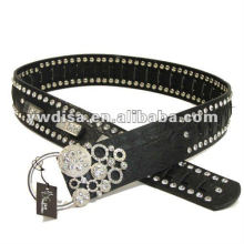 Ceinture en PU pour femme avec PU noir, strass en cristal, alliage accessoire avec rhodium